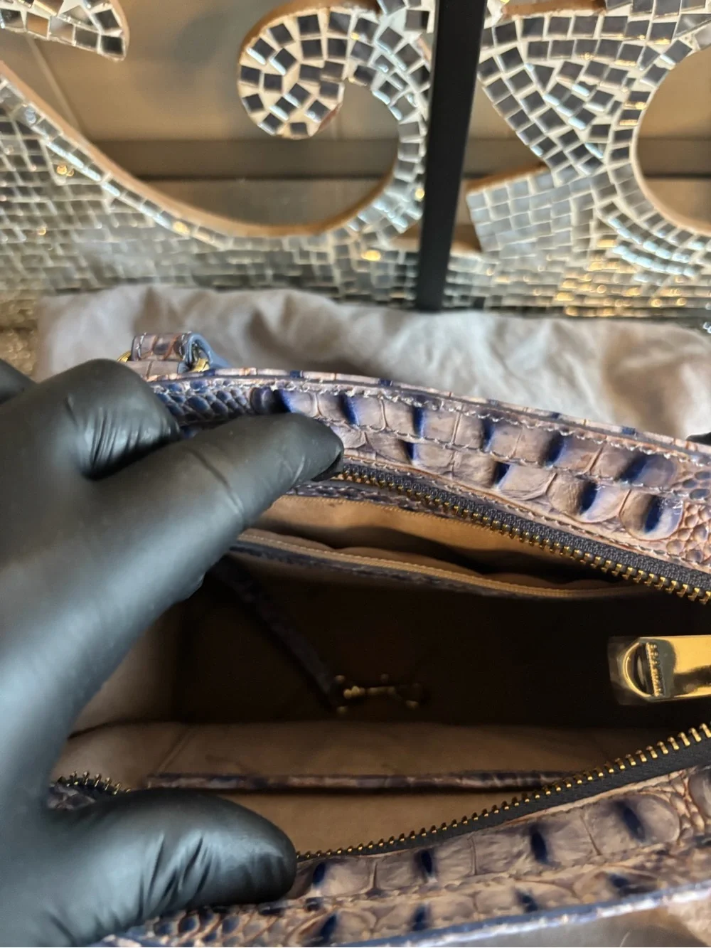 💕Brahmin Purple Croc-Embossed Leather Satchel